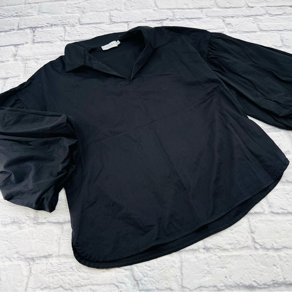 Harshman XS Blouse Black Balloon Sleeve Popover Trendy Office